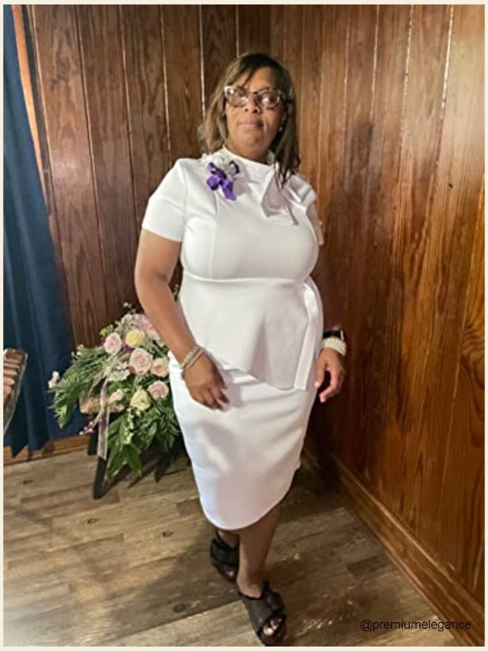 Peplum Bodycon Pencil Dress with Bow and Ruffle Details - Picture 2 of 6